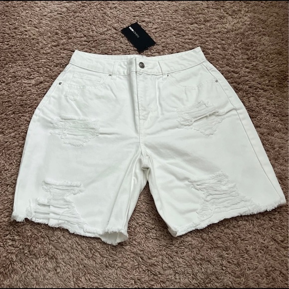 Fashion Nova Pants - White Distressed Denim Shorts